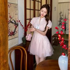 批发新中式改良<b class='q'>旗袍</b>流苏连衣裙子女春夏高级感超仙网纱绝美蓬蓬公主裙
