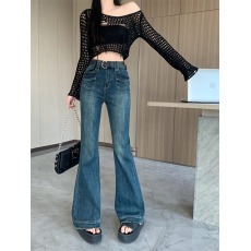 批发实拍微喇叭牛仔裤女2025早秋<b class='q'>新款</b>复古高腰显瘦小个子爆款裤子