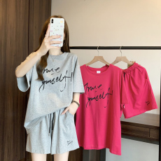 批发<b class='q'>实拍</b>纯棉<b class='q'>运动</b>套装女夏季宽松大码短袖短裤学生韩版时尚休闲两件套