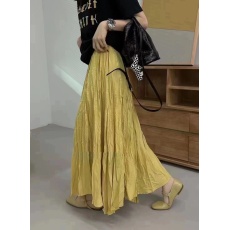 批发夏季乱褶高腰显瘦软糯中长款气质<b class='q'>百搭</b>超大摆半身长裙