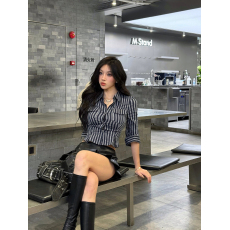 批发官图#雪纺四面弹美式辣妹V领五分<b class='q'>袖</b>短款<b class='q'>上衣</b>修身显瘦收腰衬衫