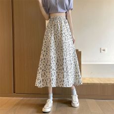 批发实拍大码 百搭A字裙碎花甜美高腰伞裙韩版半身裙