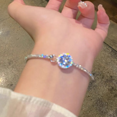 批发韩系爆款超闪圆形锆石手镯简约百搭气质素圈闺蜜礼物手链手饰