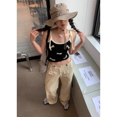 批发时尚撞色蝴蝶结印花吊带背心2026春季新款<b class='q'>韩版</b>女装修身短款绑带潮