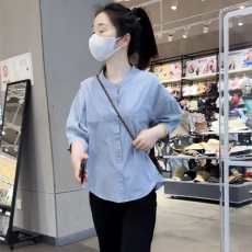 批发官图 中袖上衣女七分袖2026<b class='q'>夏季</b>新款女士衬衫宽松遮肚子衬衣洋气