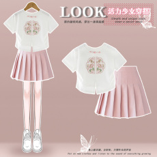 批发230克纯棉双纱<b class='q'>女</b><b class='q'>童</b><b class='q'>夏季</b><b class='q'>短袖</b><b class='q'>套装</b>2026新款休闲中<b class='q'>大</b><b class='q'>童</b>多巴胺两件套