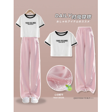 批发230克纯棉双纱<b class='q'>女</b><b class='q'>童</b><b class='q'>夏季</b><b class='q'>短袖</b><b class='q'>套装</b>2026新款休闲中<b class='q'>大</b><b class='q'>童</b>多巴胺两件套