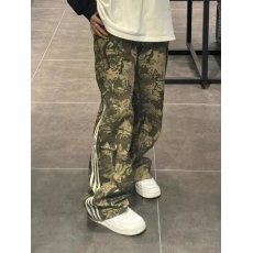 批发夏季迷彩速干休闲裤男潮流三条杠撞色宽松直筒美式运动伞兵裤子