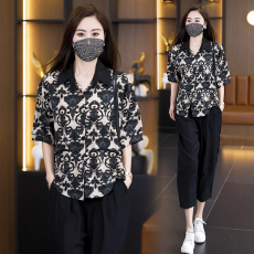 批发实拍2025夏季新款洋气大码女装套装胖MM时尚宽松显瘦<b class='q'>哈伦裤</b>两件套