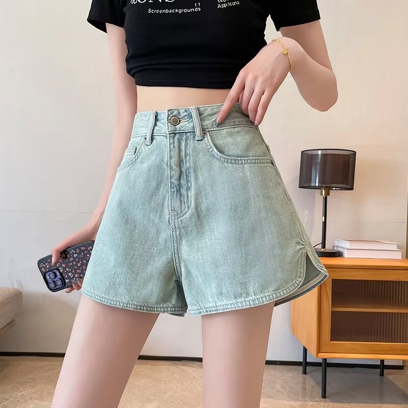 PF16541# 美式复古牛仔短裤女2024新款夏季运动中裤子宽松休闲5五分裤ins女裝貨源服裝批發