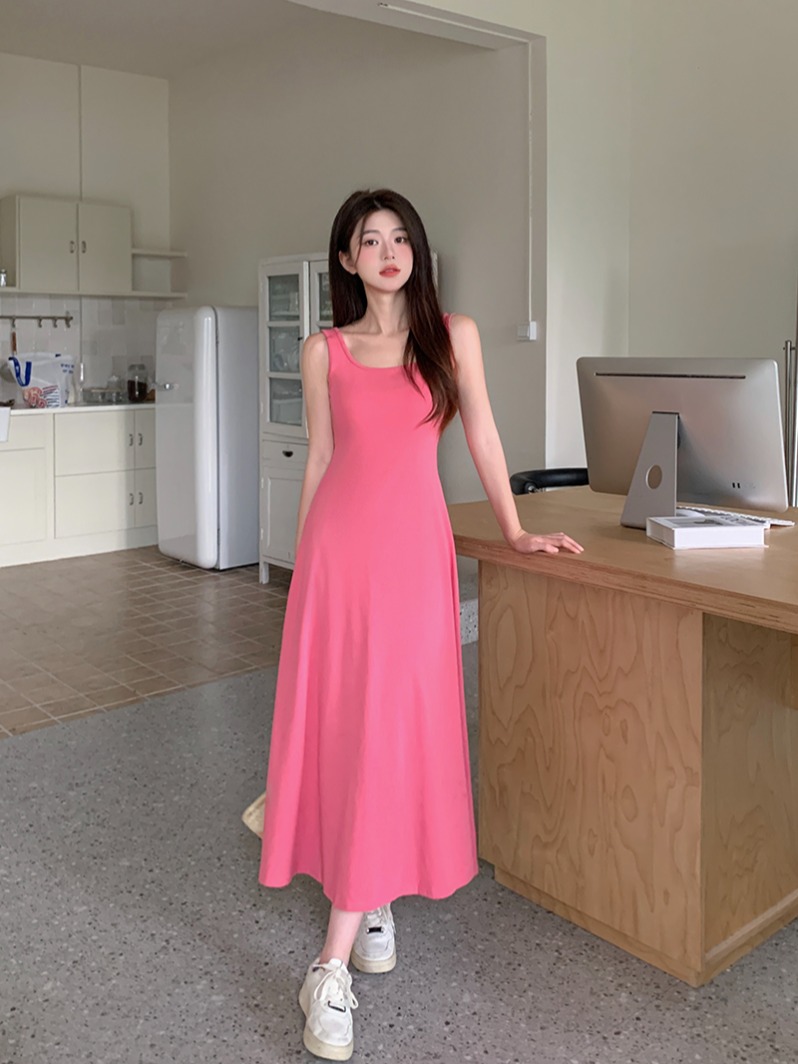 실사 빅 사이즈 여성 의류 2026 여름 새로운 표지 대리인 우유 광대역 슬립 드레스 해변가 휴가 허리 수축 길다 치마