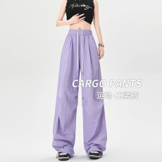 批发美式多巴胺工装裤女春<b class='q'>夏季</b>新款韩版薄款高腰阔腿直筒速干<b class='q'>运动</b>裤子