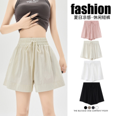 批发实拍<b class='q'>短裤</b>2026新款夏季薄款肌理感休闲裤高腰宽松A字阔腿裤子女装