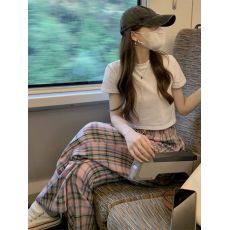 批发319#<b class='q'>运动服</b>套装女<b class='q'>夏季</b>韩版宽松时尚网红短袖格子长裤休闲两件套