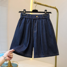 批发大码梨形身材天丝牛仔短裤女夏季薄款宽松显瘦高腰直筒阔腿五分裤