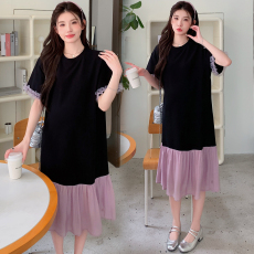 批发已出货 实拍 2026孕妇装夏季新款时尚拼接短袖孕妇连衣裙633