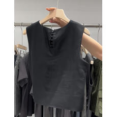 批发深圳南油高端女装撤回黑色亚麻背心夏季外穿别致套头无袖<b class='q'>上衣</b>