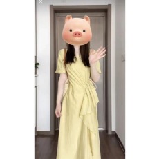 批发新款不规则设计感连衣裙抽绳宽松显瘦A字小众短袖长裙女夏