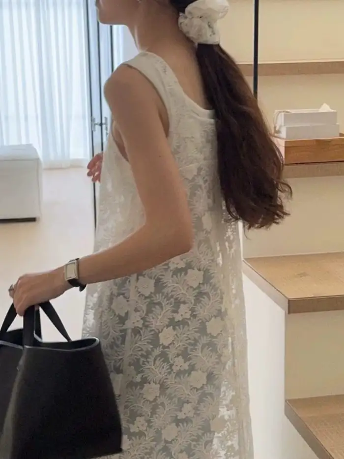 여름용 레이스 겹치기 원피스 상세 이미지 1