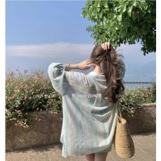 批发Ashy Snow 薄荷曼波 条纹衬衫 女薄款夏季<b class='q'>清凉</b>防晒衬衫外套