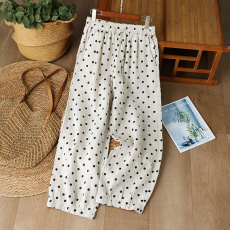 批发*2026春季新款波点汉麻阔腿裤女<b class='q'>夏</b>文艺复古点点裤宽松裤