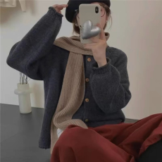 批发秋冬洋气的毛衣开衫女<b class='q'>宽松</b>百搭圆领<b class='q'>针织衫</b>外套气质上衣纯色加厚