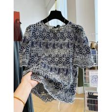 批发高级感别致<b class='q'>镂空</b>刺绣蕾丝衫女夏季薄款短袖小衫法式气质轻奢上衣