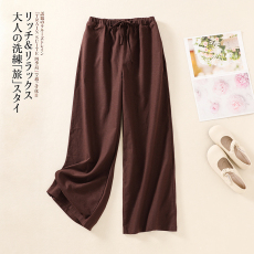 批发实拍2026<b class='q'>春</b>季文艺棉麻女宽松显瘦大码阔腿裤高腰直筒长裤