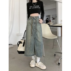 批发实拍牛仔<b class='q'>半身</b>裙女秋冬高腰包臀裙2025新款复古直筒宽松a字中长款