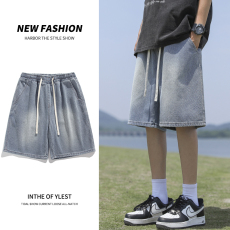 批发实拍星空纹牛仔短裤男夏季薄款潮牌宽松男生中裤新款男士五分裤子