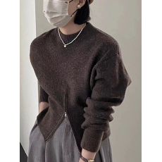 批发BB设计感下摆拉链半高领套头毛衣女秋慵懒风<b class='q'>宽松</b>休闲<b class='q'>针织衫</b>