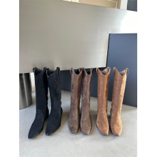 批发粗跟复古绒面长筒长靴<b class='q'>女鞋</b>2024新款秋冬加绒V口瘦瘦中筒骑士靴子