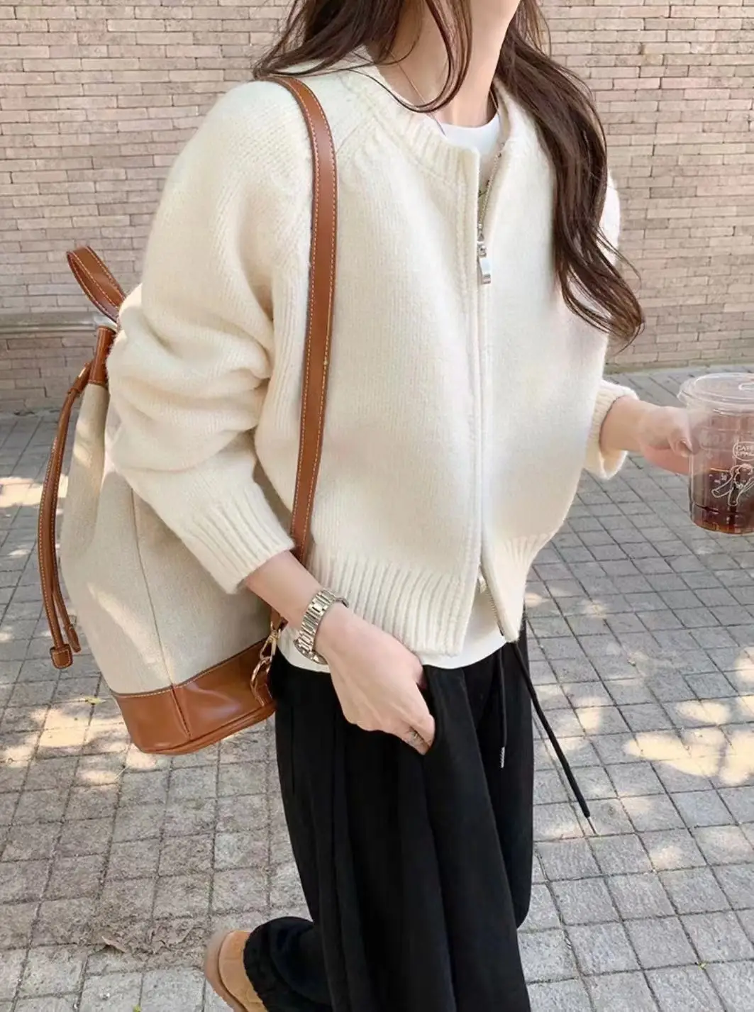 한국인기 울 지퍼 가디건