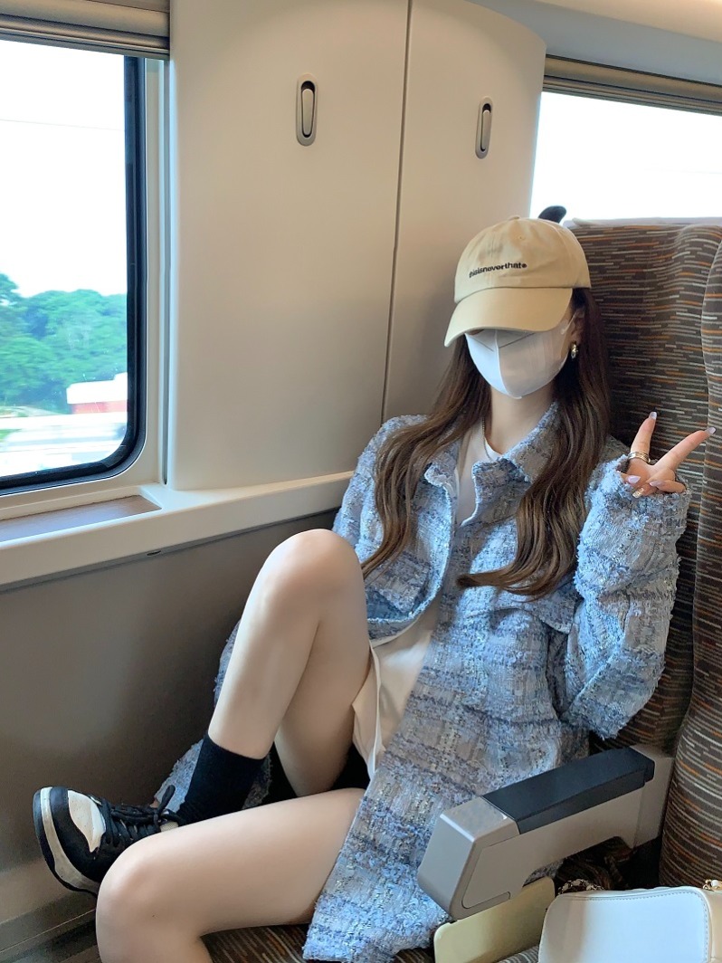 실사 정가 루즈핏 다용도 슬림해 보이는 파란색 작은 샤넬 스타일 격자 무늬 셔츠