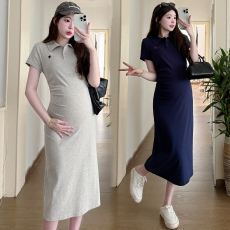 批发已出货 实拍2026孕妇夏季新款翻领短袖显瘦气质到孕妇连衣裙635