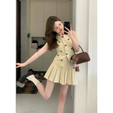 批发金属爱心修身<b class='q'>西装</b>马甲背心百褶半身短裙两件套装女夏季薄款