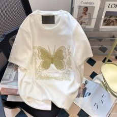 批发21支210g精梳纯棉大码国风重工蝴蝶刺绣短袖<b class='q'>t</b><b class='q'>恤</b>女夏季高级感上衣