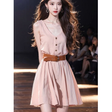 2025新款高端精致小香风法式气质绝美超好看粉色无袖连衣裙女夏季