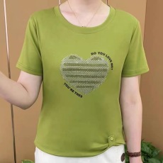 批发纯棉t恤短袖女2026夏季新款圆领烫钻爱心时尚显瘦<b class='q'>妈妈装</b>舒适上衣