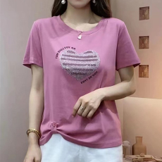 批发纯棉2026夏季新款洋气圆领烫钻爱心短袖T恤女时尚<b class='q'>妈妈装</b>气质上衣
