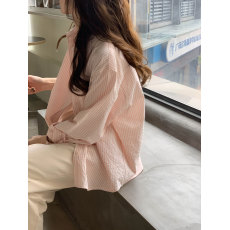 批发纯棉色织条衬衫女春<b class='q'>夏季</b>2026新款上衣宽松港味长袖防晒衬衣