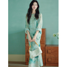 批发国风新中式水墨盘扣开衫网纱吊带连衣裙女