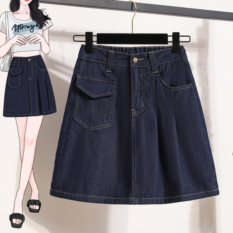 RY1960# 实拍夏新款大码宽松加内衬防走光牛仔半身裙胖MM松紧腰度假A...