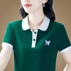 批发纯棉中年<b class='q'>妈妈</b>正肩翻领POLO衫短袖夏季百搭时尚显瘦舒适亲肤T恤女