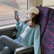 批发软奶蓝毛衣外套女春秋百搭<b class='q'>宽松</b>慵懒日系温柔风针织开衫