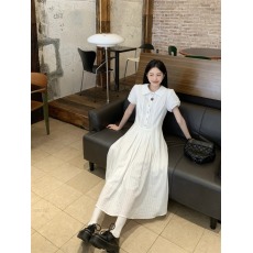 批发实拍实价 白色泡泡袖衬衫<b class='q'>连衣裙</b>长裙女夏季学院风气质收腰裙子