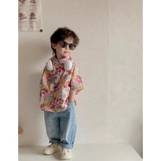 批发<b class='q'>男童</b>花<b class='q'>衬衫</b>儿童夏季韩版<b class='q'>衬衣</b>2024新款痞帅男小童<b class='q'>短袖</b>上衣帅气夏装