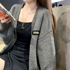 批发绵羊绒#<b class='q'>宽松</b><b class='q'>针织衫</b>女2026新款早秋薄款设计感小众休闲毛线外套