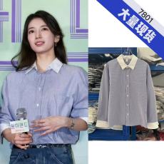 批发裴秀智<b class='q'>明星</b><b class='q'>同款</b>设计感小众气质条纹衬衣慵懒风宽松长袖衬衫