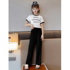 批发230克纯棉双纱<b class='q'>女</b><b class='q'>童</b><b class='q'>夏季</b><b class='q'>短袖</b><b class='q'>套装</b>2026新款休闲中<b class='q'>大</b><b class='q'>童</b>多巴胺两件套